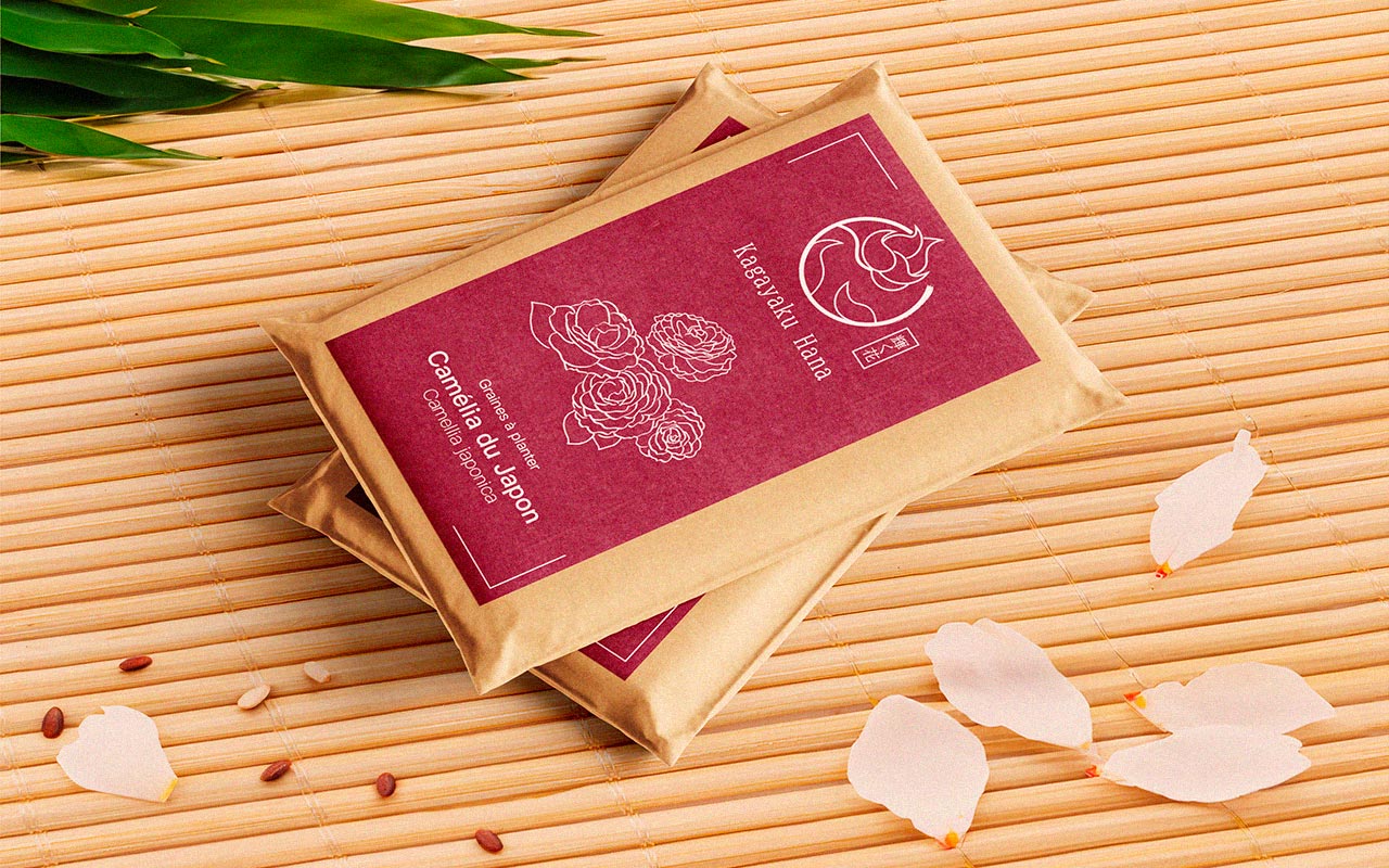 Alejandro Camacho Kagayaku Hana fleuriste Ikebana Logo packaging pour graines de Camélia